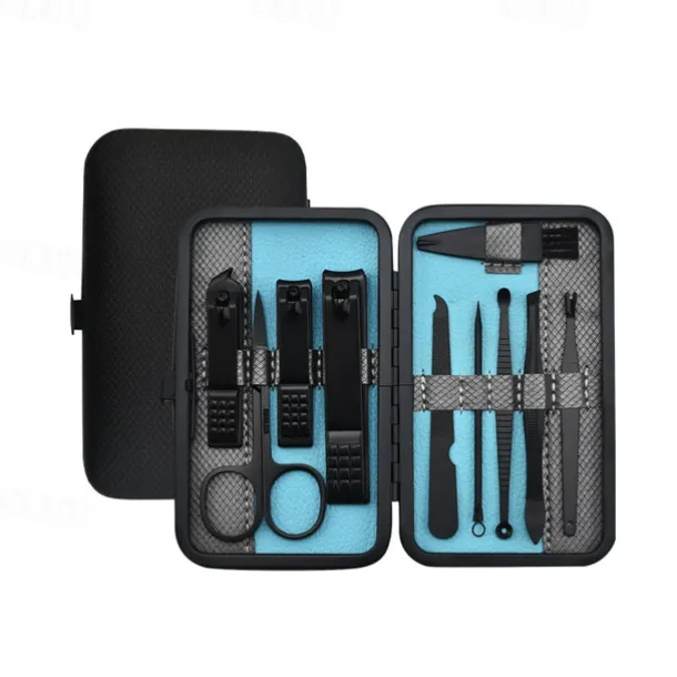 10/15/20/25pcs Stainless Steel Makeup Kit & Manicure set, Nail Clipper Set, With Black Leather Travel For Men & Women