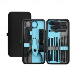10/15/20/25pcs Stainless Steel Makeup Kit & Manicure set, Nail Clipper Set, With Black Leather Travel For Men & Women