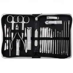 26Pcs Stainless Steel Nail Clipper Cutter Trimmer Earpick Grooming Kit Manicure Pedicure Scissor Tweezer Nail Tools Set