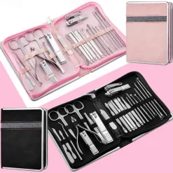26Pcs Stainless Steel Nail Clipper Cutter Trimmer Earpick Grooming Kit Manicure Pedicure Scissor Tweezer Nail Tools Set