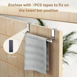 2pcs Stainless Steel No-Drill Over-the-Door Towel Rack: Perfect for Kitchen Cabinet Doors, Back of Doors, Ideal for Hanging Dishcloths, Towels, providing Convenient Storage and Organization