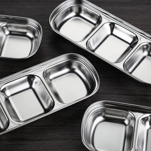 2/4pcs Stainless Steel Soy Sauce Dish Dipping Bowls 3 Grids Divided Sauce Dishes Side Dishes for Soy Sauce Ketchup Seasoning Sushi (3 Grid)