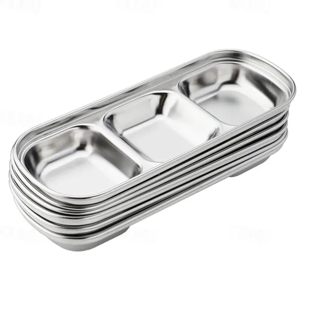 2/4pcs Stainless Steel Soy Sauce Dish Dipping Bowls 3 Grids Divided Sauce Dishes Side Dishes for Soy Sauce Ketchup Seasoning Sushi (3 Grid)