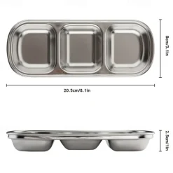 2/4pcs Stainless Steel Soy Sauce Dish Dipping Bowls 3 Grids Divided Sauce Dishes Side Dishes for Soy Sauce Ketchup Seasoning Sushi (3 Grid)