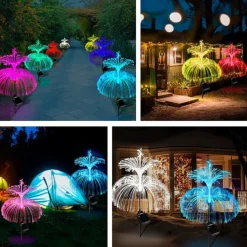 2PCS Star Moon Pampas Grass 7 Color Changing Solar Jellyfish Lights New Solar Garden Lights Yard Garden Pathway Waterproof Solar Lamp
