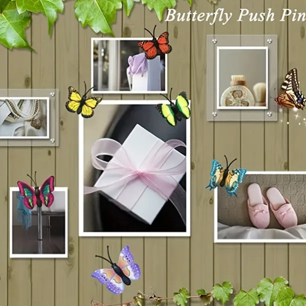 30pcs Stereoscopic 3D Simulation Butterfly Pushpins Creative Pushpins Decorative Flowers Cork Board Nails For Bulletin Boards, Photos, Wall Charts School Supplies And Accessories 4x4cm/1.57''x1.57''
