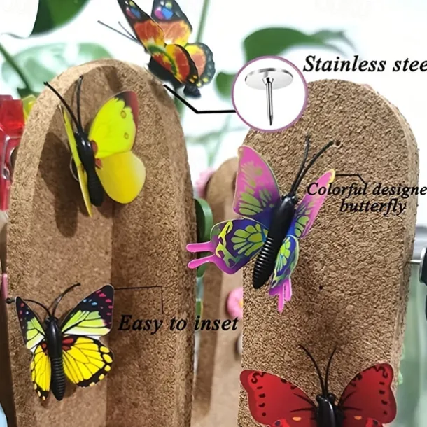 30pcs Stereoscopic 3D Simulation Butterfly Pushpins Creative Pushpins Decorative Flowers Cork Board Nails For Bulletin Boards, Photos, Wall Charts School Supplies And Accessories 4x4cm/1.57''x1.57''