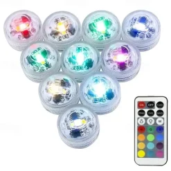 10pcs Submersible LED Lights Underwater Multicolor Lights Waterproof Remote Controlled RGB Swimming Pool Suitable for Tub Pond Vases Aquariums