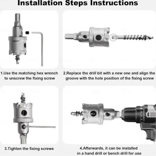 5pcs TCT Hole Saw Kit Tungsten Carbide Tipped Hole Saw Drill Bit with Titanium-Plated Pilot Drill bit for Metal, Stainless Steel, Iron, Wood, Plastic