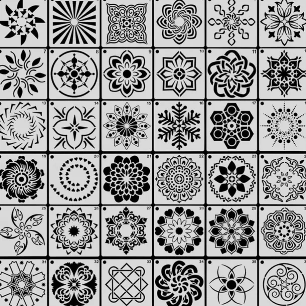 36pcs Templates Stencil Set, Reusable Craft Stencils, Mandala Stencils, Laser Cutting Painting Stencils For DIY Painting Art Scrapbook, Wood, Paper, Furniture, Door, Floor Wall, 9x9cm(3.5*3.5in)