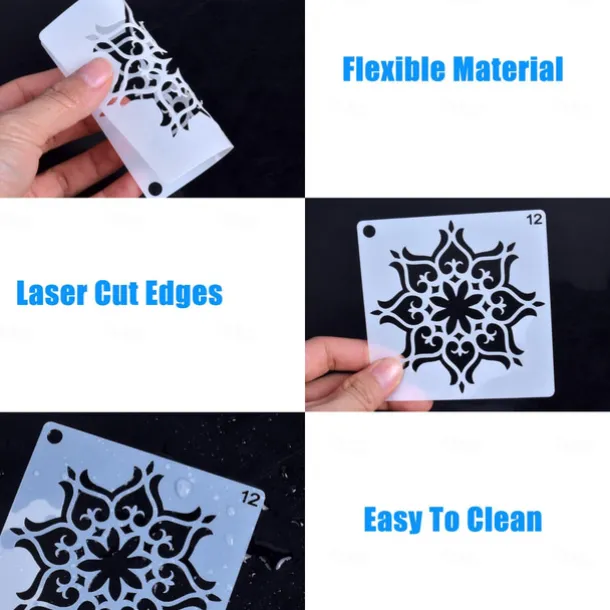 36pcs Templates Stencil Set, Reusable Craft Stencils, Mandala Stencils, Laser Cutting Painting Stencils For DIY Painting Art Scrapbook, Wood, Paper, Furniture, Door, Floor Wall, 9x9cm(3.5*3.5in)