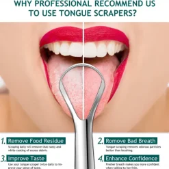 2pcs Tongue Scraper Stainless Steel Oral Tongue Cleaner Medical Mouth Brush Reusable Fresh Breath Maker