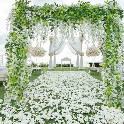 4Pcs Total 720cm/23.6ft Artificial Flowers Silk Wisteria Garland Artificial Wisteria Vine Rattan Silk Hanging Flower for Home Garden Outdoor Ceremony Wedding Arch Floral Decor