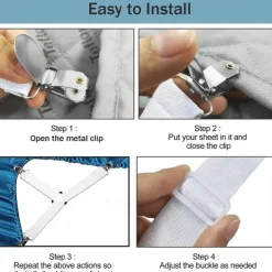 4Pcs Triangle Bed Sheet Holders Fitted Sheet Clips Adjustable Sheet Suspenders Mattress Gripper Clips for Bed Mattress Cover