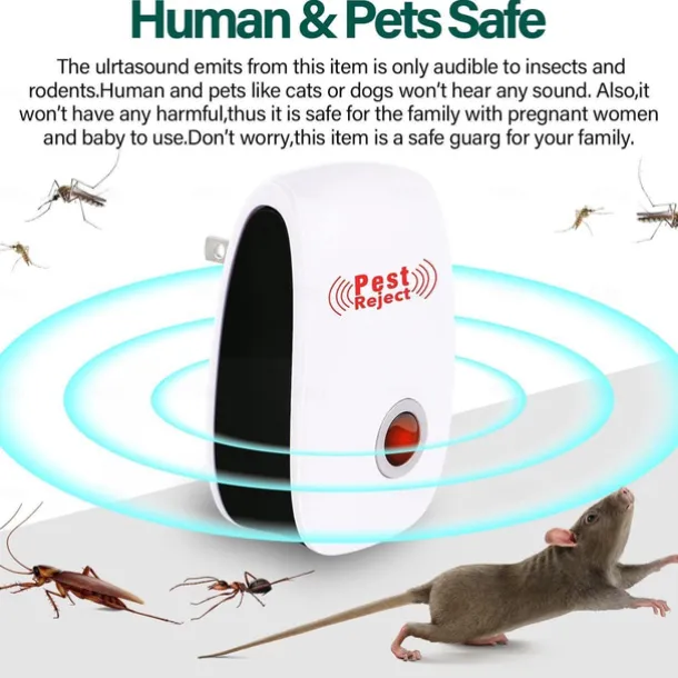 6Pcs Ultrasonic Plug In Pest Repeller For Flea, Insects, Mosquitoes, Mice, Spiders, Ants, Rats, Roaches, Bugs, Non-Toxic, Humans & Pets Safe