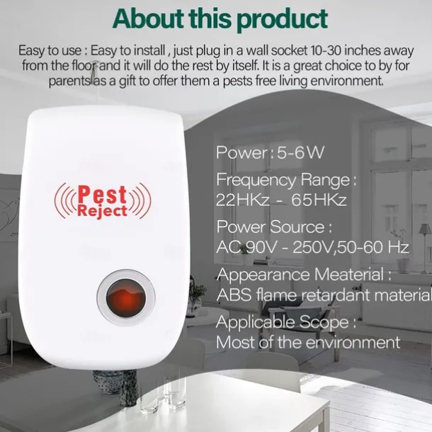 6Pcs Ultrasonic Plug In Pest Repeller For Flea, Insects, Mosquitoes, Mice, Spiders, Ants, Rats, Roaches, Bugs, Non-Toxic, Humans & Pets Safe
