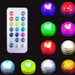 12pcs Underwater Submersible LED Pool Light Waterproof with Remote Control for Bath Tub Vase Aquarium Party Wedding Decor Battery Operated