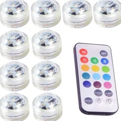 12pcs Underwater Submersible LED Pool Light Waterproof with Remote Control for Bath Tub Vase Aquarium Party Wedding Decor Battery Operated