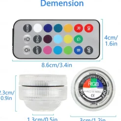 12pcs Underwater Submersible LED Pool Light Waterproof with Remote Control for Bath Tub Vase Aquarium Party Wedding Decor Battery Operated