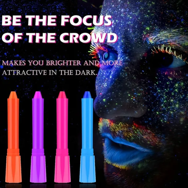 6pcs UV Glow Body and Face Paint Kit - Fluorescent Crayons for Adults - Perfect for Birthday Parties, Halloween, and Masquerades