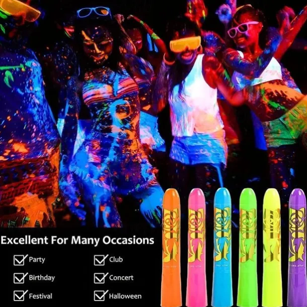 6pcs UV Glow Body and Face Paint Kit - Fluorescent Crayons for Adults - Perfect for Birthday Parties, Halloween, and Masquerades