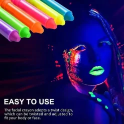 6pcs UV Glow Body and Face Paint Kit - Fluorescent Crayons for Adults - Perfect for Birthday Parties, Halloween, and Masquerades