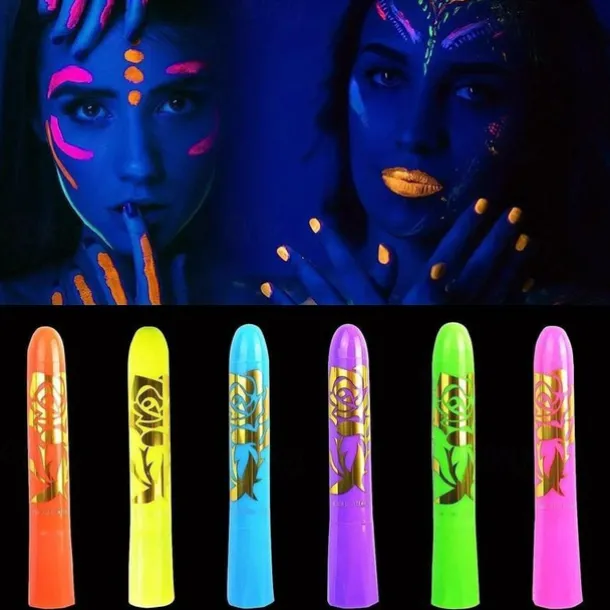 6pcs UV Glow Body and Face Paint Kit - Fluorescent Crayons for Adults - Perfect for Birthday Parties, Halloween, and Masquerades