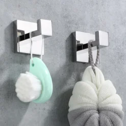 2pcs Wall Hooks for Coats,Stainless Steel Robe Hooks,Wall Mounted Coat Hooks For Bathroom,Bedroom,Kitchen(Chrome)