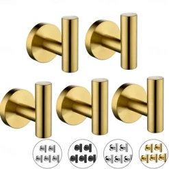 5pcs Wall Hooks for Coats,Stainless Steel Robe Hooks,Wall Mounted Coat Hooks For Bathroom,Bedroom,Kitchen(Black/Chrome/Brushen Nickel/Golden)