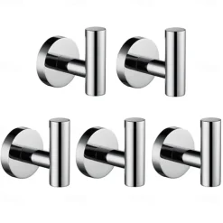 5pcs Wall Hooks Wall Mounted for CoatsStainless Steel Robe Hooks for BathroomBedroomKitchen