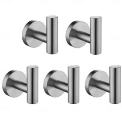 5pcs Wall Hooks Wall Mounted for CoatsStainless Steel Robe Hooks for BathroomBedroomKitchen