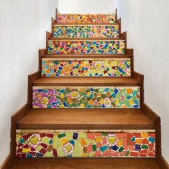 6pcs Wall Tile Stickers, Removable Stair Stickers, Self-Adhesive Step Ceramic Tiles, PVC Stair Wallpaper Stickers, Vinyl Staircase Home Decoration Size : 18x100cm