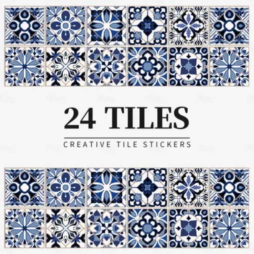 24/48pcs Waterproof Creative Kitchen Bathroom Living Room Self-adhesive Wall Stickers Waterproof Fashion Blue Nordic Tile Stickers