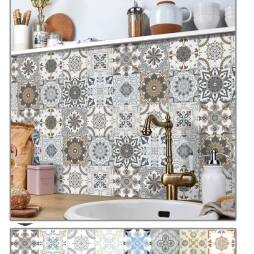 24/48pcs Waterproof Creative Kitchen Bathroom Living Room Self-adhesive Wall Stickers Waterproof Fashion Gray Tile Stickers