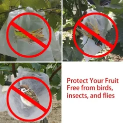 100pcs White Fruit Protection Bags 30x20cm/11.8x7.9 inch Fruit Cover Mesh Bag with Drawstring Protecting Vegetables and Fruits from Birds and Pests Non-woven Cloth Strawberry Grape Grow Bags Antifr