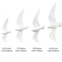 4PCS White Resin Flying Bird Ornaments, 3D Wall Decorations for Home, Family, Hotel, Indoor Warm Bird Wall Decor, Decorative Wall Embellishments