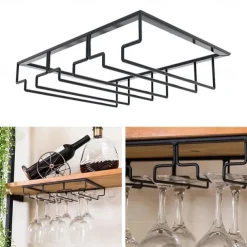 2pcs Wine Glasses Holder Bartender Stemware Hanging Rack Under Cabinet Stemware Organizer Glass Goblet Iron Rack Bar Tool