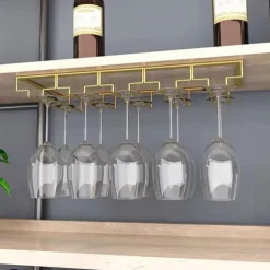 2pcs Wine Glasses Holder Bartender Stemware Hanging Rack Under Cabinet Stemware Organizer Glass Goblet Iron Rack Bar Tool