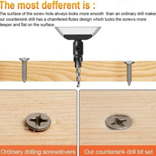 5pcs Woodworking Countersink Drill Bit Set, With 1/4" Hex Shank For DIY Woodworking With One L-Wrench #5 #6 #8 #10 #12