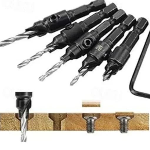 5pcs Woodworking Countersink Drill Bit Set, With 1/4" Hex Shank For DIY Woodworking With One L-Wrench #5 #6 #8 #10 #12
