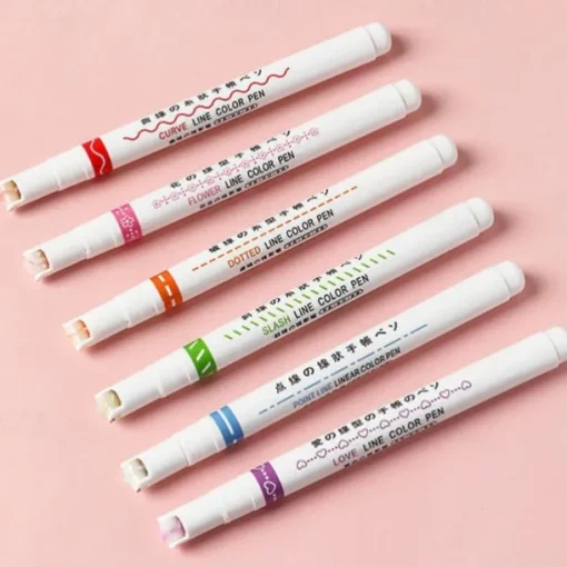 6Pcs/pack Curve Highlighter Pen Flower-shaped Curve Line Highlighters Multiple Shapes Graffiti Markers Pen Roller Tip Art Stationery