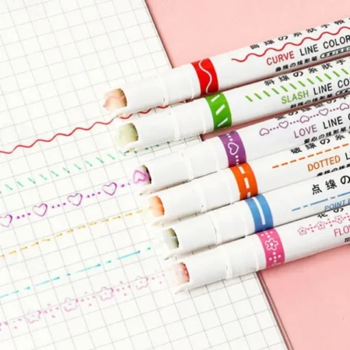6Pcs/pack Curve Highlighter Pen Flower-shaped Curve Line Highlighters Multiple Shapes Graffiti Markers Pen Roller Tip Art Stationery