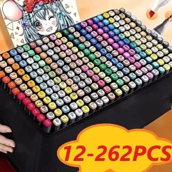 12pcs-262pcs Color Art Markers Double-ended Sketch Markers Set For Drawing Comics Design HalloweenThanksgiving And Christmas Gift