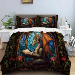 2PCS/3PCS Retro Retro Abstract Fire Dragon Pattern Bed Set Duvet Cover Lightweight and Soft Suitable for Adult and Child Big Bed Small Bed Set
