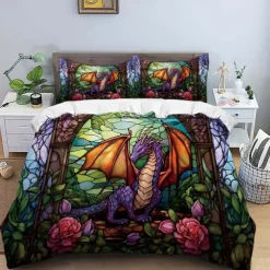 2PCS/3PCS Retro Retro Abstract Fire Dragon Pattern Bed Set Duvet Cover Lightweight and Soft Suitable for Adult and Child Big Bed Small Bed Set