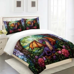 2PCS/3PCS Retro Retro Abstract Fire Dragon Pattern Bed Set Duvet Cover Lightweight and Soft Suitable for Adult and Child Big Bed Small Bed Set