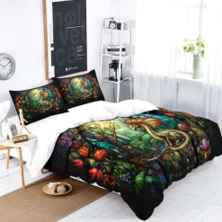 2PCS/3PCS Retro Retro Abstract Fire Dragon Pattern Bed Set Duvet Cover Lightweight and Soft Suitable for Adult and Child Big Bed Small Bed Set