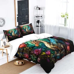 2PCS/3PCS Retro Retro Abstract Fire Dragon Pattern Bed Set Duvet Cover Lightweight and Soft Suitable for Adult and Child Big Bed Small Bed Set