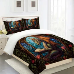 2PCS/3PCS Retro Retro Abstract Fire Dragon Pattern Bed Set Duvet Cover Lightweight and Soft Suitable for Adult and Child Big Bed Small Bed Set