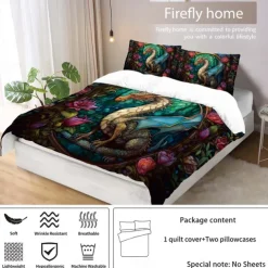 2PCS/3PCS Retro Retro Abstract Fire Dragon Pattern Bed Set Duvet Cover Lightweight and Soft Suitable for Adult and Child Big Bed Small Bed Set